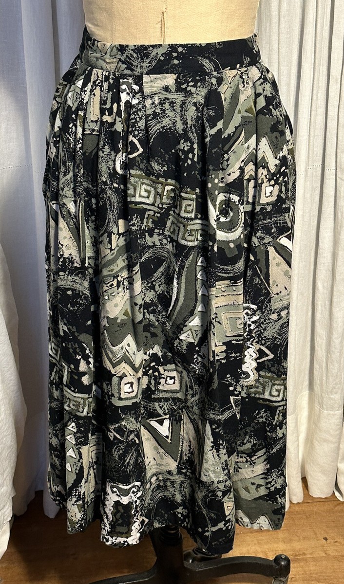 Vintage Code :7 Womens Rayon Abstract Print Midi Skirt Sz S Pre