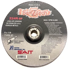 SAIT Z-Tech 9" x 1/4" x 7/8" Grinding Wheel Type 27 Zirconia Alumina 24 Grit