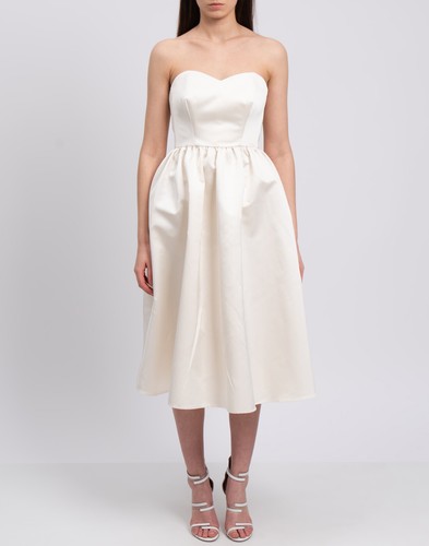 RRP€495 P.A.R.O.S.H. Satin A-Line Dress Size M Ivory Lined Pockets Made in Italy - Imagen 5 de 12