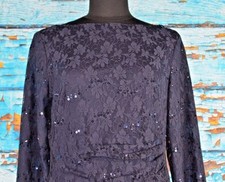 Chaps Women's Dress Size 10 Floral Navy Sequin Modest NEW $120 Career Flowing