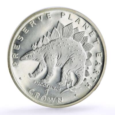 1993年 ジブラルタル 1クラウン 銀貨 Gibraltar 1 crown Preserve Planet Earth Stegosaurus Dinosaur