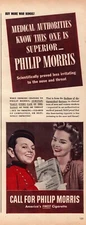 1944 Phillip Morris Cigarettes Print Ad WWII Era Medical Authorities