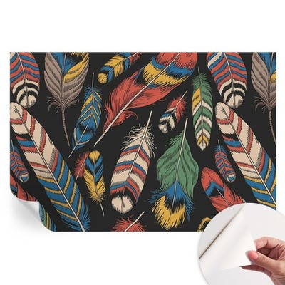 Peel and Stick Wallpaper No Glue Needed Colorful Feathers In Boho Style