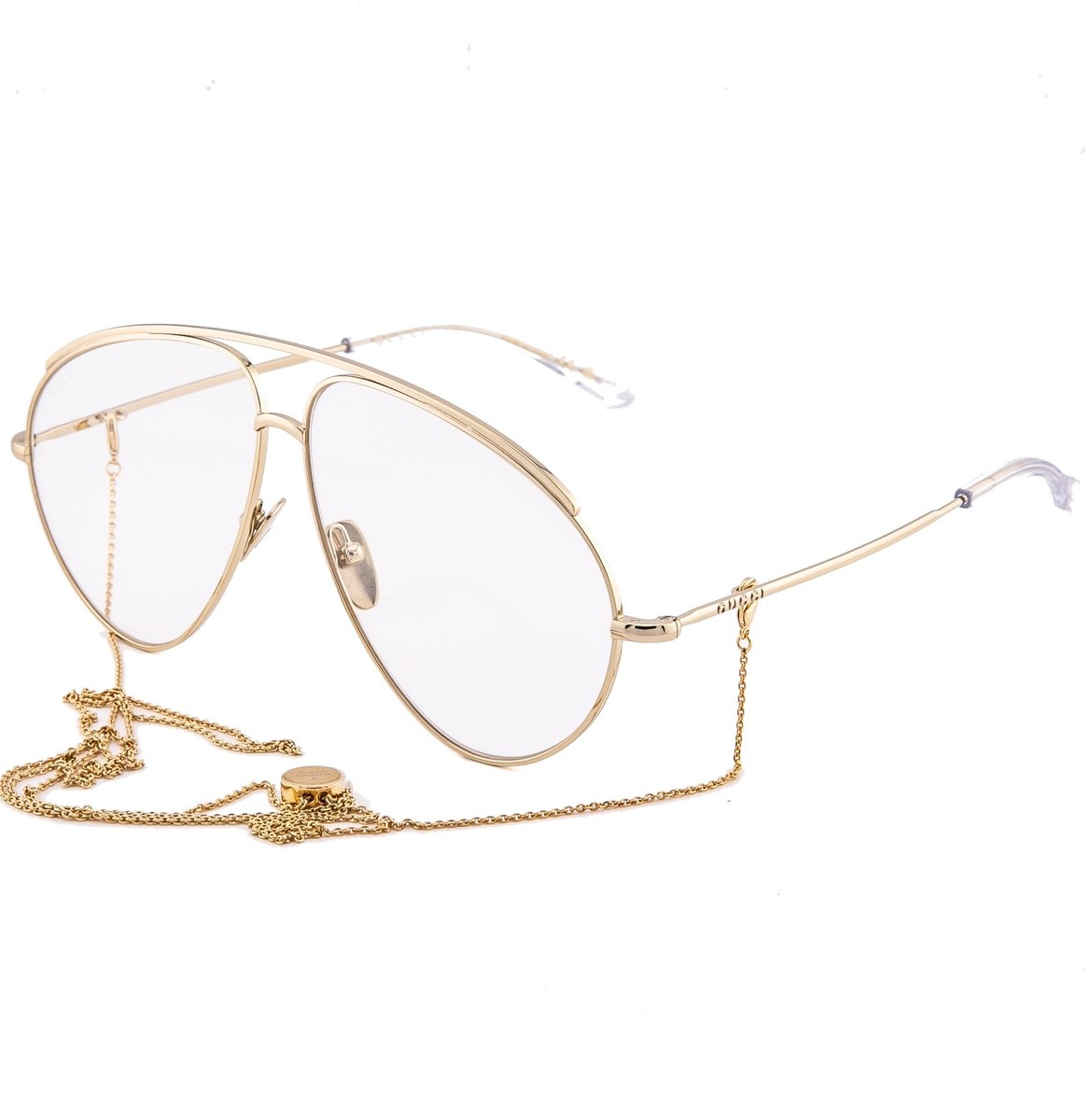 GUCCI GGサングラス GUCCI 1654 Gg1654S Gold Clear Chain Charm Unisex Style Aviator