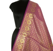 Banarasi Dupatta Indian Art Silk Woven Zari Brocade Long Stole Shawl Purple