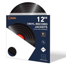 20PCS 12 Inch Vinyl Record Jackets, Thick White Cardboard Sleeves with Center Ho