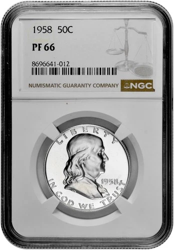 1958 50C Proof Silver Franklin Half Dollar NGC Graded PF 66