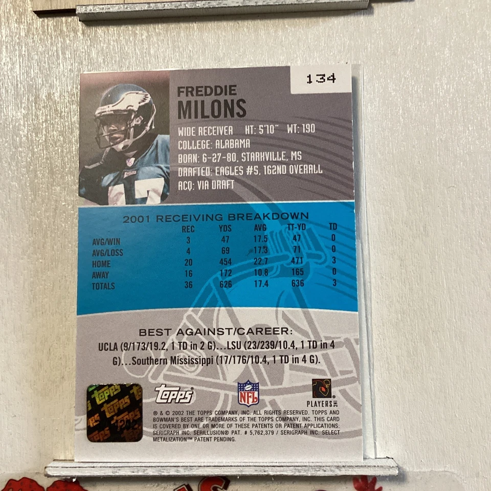 2002 Bowman's Best Freddie Milons #134 Rookie Auto RC - Image 3 of 3