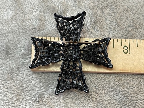 Spilla croce lutto bianca vintage spilla strass nera!! - Foto 7 di 9