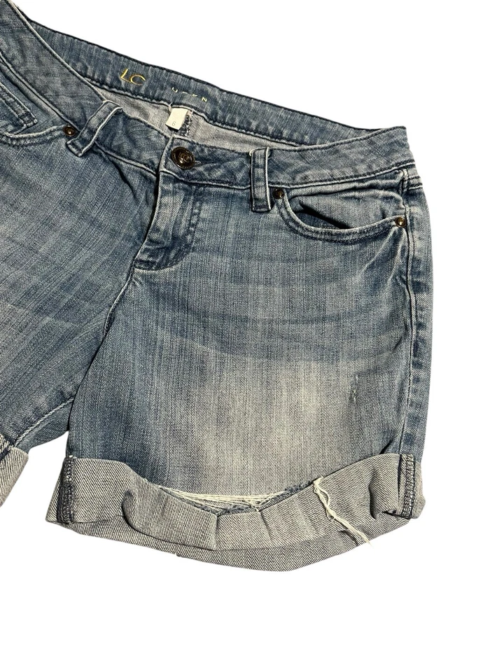 Pantalones Cortos de Vaqueros LC Lauren Conrad Para Mujer 6 Azul Claro Corte Envolvido Dobladillo Jean Corto Foto 3 de 4