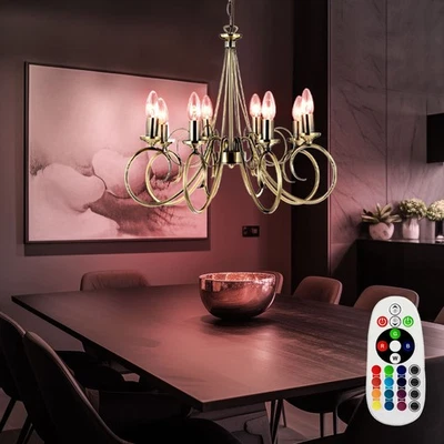 LED Lustre Vieux Laiton la Vie Chambre Luminaire Suspendu Dimmable RGB Éloigné - Photo 1/4