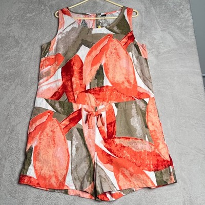 Esmara Women's Sleeveless Romper Shorts Tropical Leaf Print Tie Waist Size 12