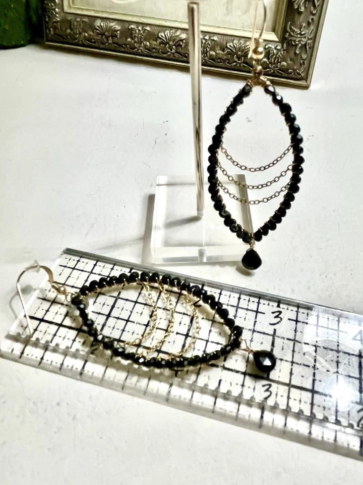 GOLD FILLED Black Faceted  Spinel Chandelier Earrings~ Etsy Purchase - Image 3 of 4