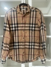 Burberry Men  s Cotton Plaid Dress Shirt Beige S