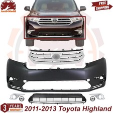 Front Bumper Cover Primed Grille Assembly Kit For 2011-2013 Toyota Highlander