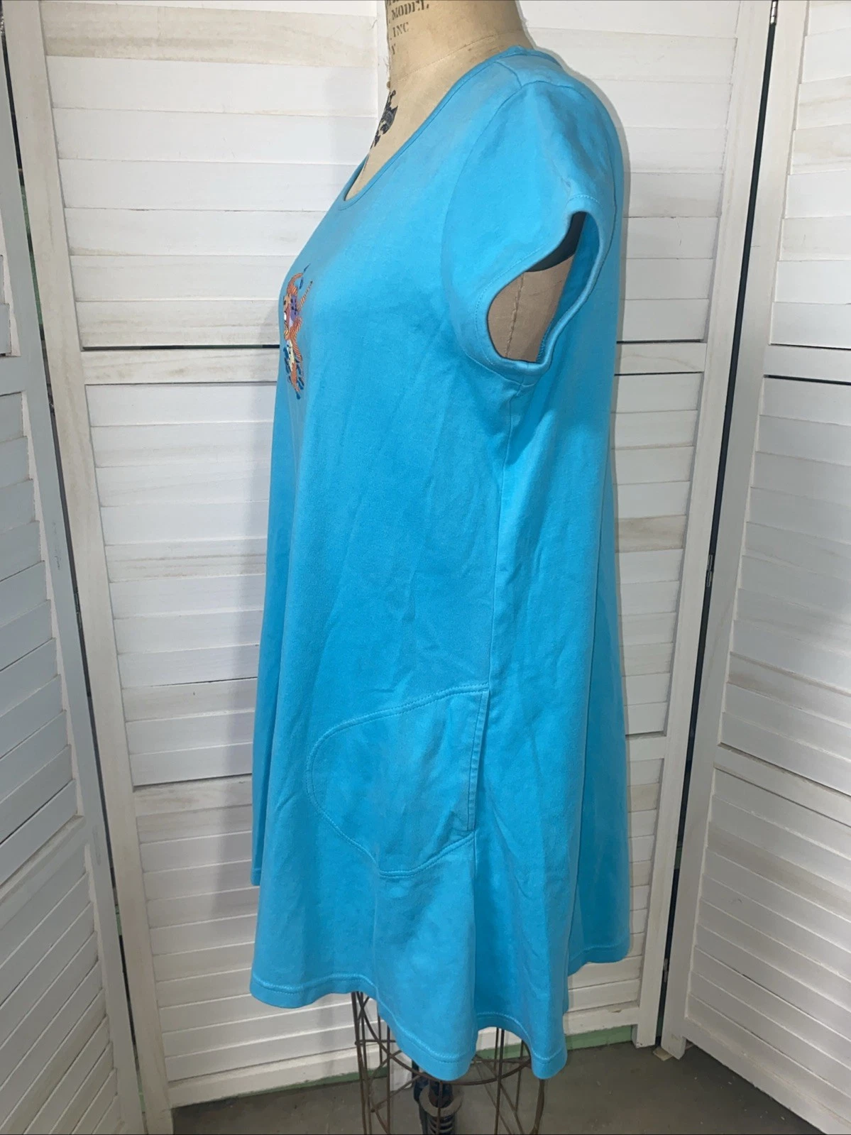 VETEMENTS Abito Bechamel copricostume da spiaggia donna blu teal maglia 100% cotone serigrafia M
