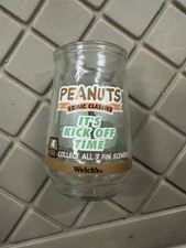 Vintage WELCH'S PEANUTS Charlie Brown & Lucy #4 It's Kick Off Time JELLY JAR