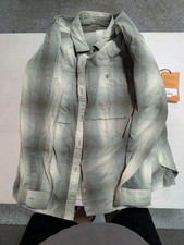 REI Outdoor Button Up Shirt Womens L Green Check Long Sleeve 100 Cotton Foannel