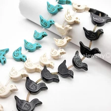 Carved Howlite Zuni Bird Animal Beads Charm Magnesite Turquoise Bird 15" Strand