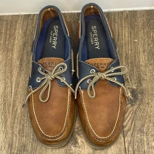 Sperry Top Sider Men Brown Blue Leather Boat Shoes Lace Up Nautical 11.5