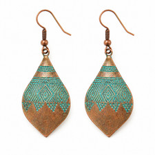 Turquoise Patina Copper Tone Dangle Earrings for Women Boho Tribal Western Gift