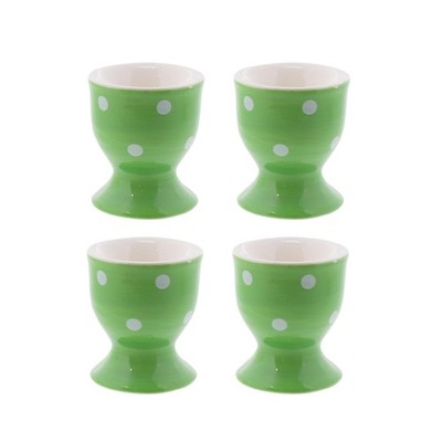 Ceramic Soft-Boiled Egg Holder Set of 4 Polka Dot Design Green Egg Cup