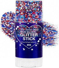 Patriotic Red White and Blue Face Hair Body Glitter Stick, Waterproof 4th of Jul