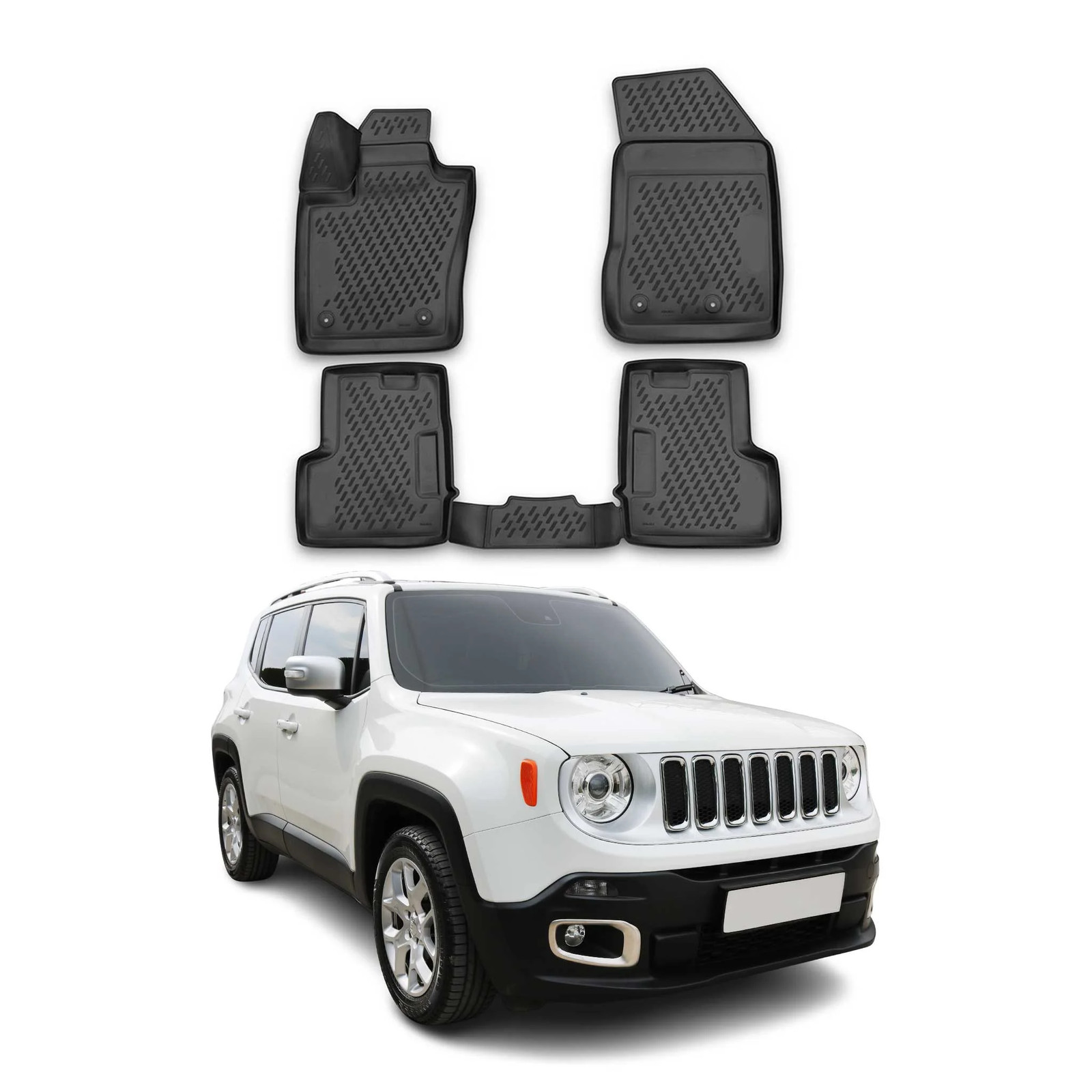 Tapis de sol voiture Jeep Renegade 2014-2024 caoutchouc noir robuste