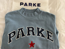 PARKE Women's Blue Logo Graphic Print Crew Neck Pullover Sweatshirt Size L