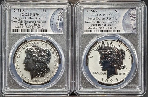 2024-S Morgan & Peace Dollar PCGS Reverse Proof 70 Two Coin Set First Day Issue