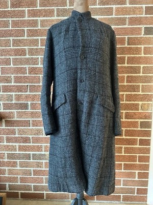 pas de calais Gray Plaid Women's Long Overcoat, Size 36/ US 4