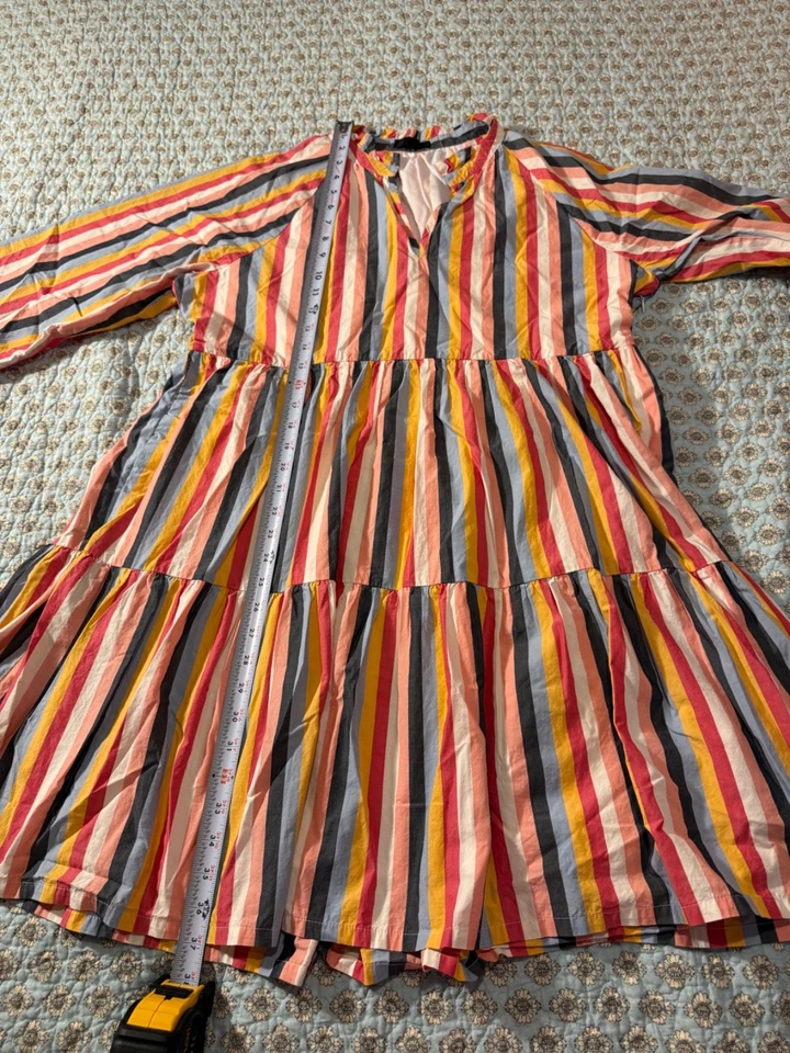 Usado J. Vestido redondo a rayas para mujer con volantes y cuello en V en capas talla grande Foto 4 de 4