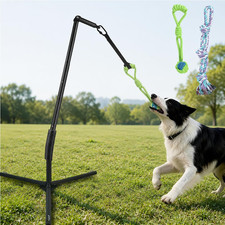 Outdoor Tug of War Dog Toy with Reinforced Tripod Base - Heavy Duty Iron 360 
