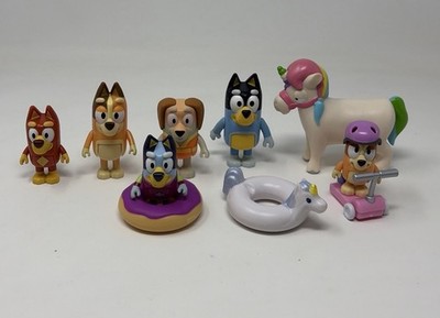 Lot of 10 Bluey Figures Garbage Guy Rusty, Bingo Unipony Bluey +And Dad Floating