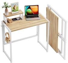 Folding Desk with Monitor Stand, 31.5 Inch Foldable Computer Desk with Hook, ...