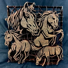 Copper Tjap Cap Chop Stamp Block Artisan Batik Wild Horses 9" x 9.5" Handmade