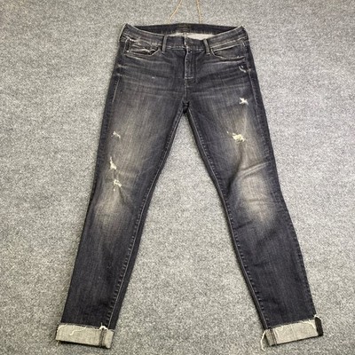 Mother Looker Ankle Fray Jeans Crash And Burn Distressed Skinny Size 29