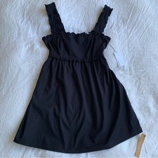 NWT Reformation Liah Cotton Ruffle Open Back Tie Babydoll Mini Dress Black