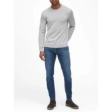 Banana Republic Men  s Waffle Crew Pullover Sweater, Grey Heather, L