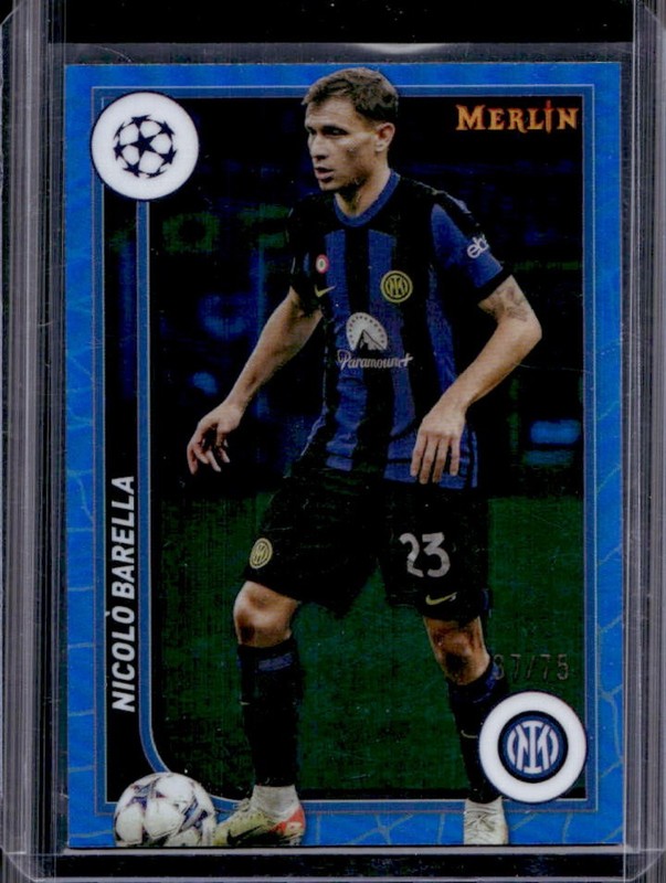 2023-24 Topps Chrome Merlin UEFA Nicolo Barella Blue Refractor #/75 Milano