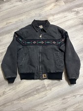 Vintage Carhartt Quilted Santa Fe Southwest Jacket Black Aztec J77 BLK Size L