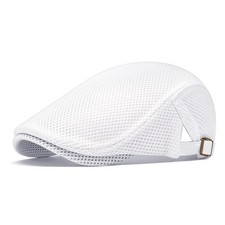 White Men's Breathable Mesh Flat Cap Summer Newsboy Ivy Adjustable Beret Hat