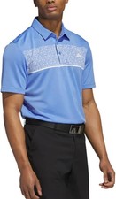 Adidas Men's Stretch Short Sleeve Chest Print Polo Shirt, Blue Fusion, Size 2XL
