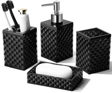 Set Accesorios Ba o Negro 4 Piezas Dispensador Portacepillos Acr lico Moderno