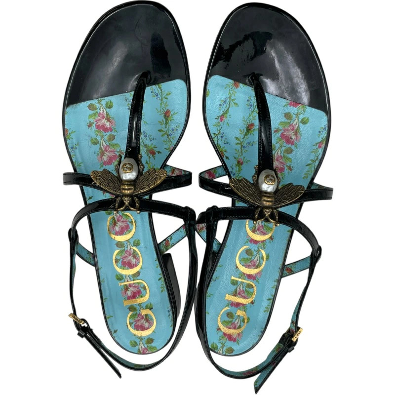 GUCCI Bee decorative strap sandals black enamel women's sandals thumbnail 5