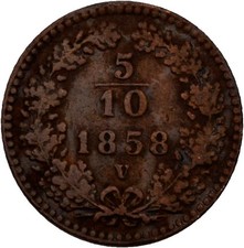 Austria Venice 5/10 Kreuzer 1858 V Franz Joseph 1.5g Original Coin #OPM55
