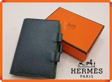 Authentic HERM S Agenda Cover PM Bi-Color Green Leather B Stamp Compact Size