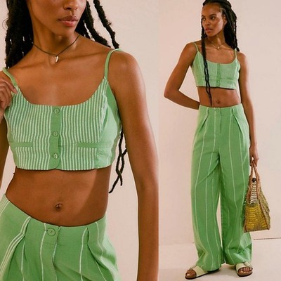 Free People set co-ord matching set pants and crop top cotton XS striped