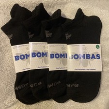 Bombas 4-Pair Antimicrobial Black Ankle Socks Unisex XL Adult New