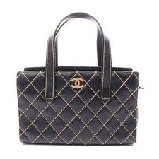 Chanel Leather Wild Stitch Handbag Women Black One Size
